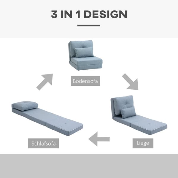 Gulvstol foldemadras liggeunderlag, 2-i-1 design, aftagelig pude, 60 x 80 x 56 cm, himmelblå