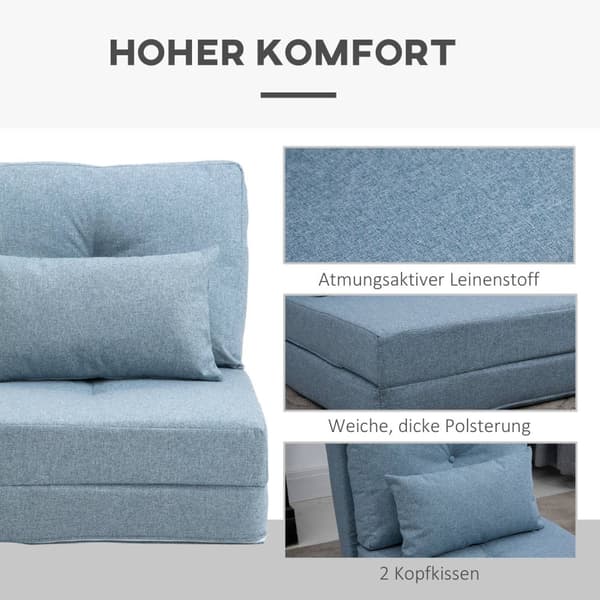Gulvstol foldemadras liggeunderlag, 2-i-1 design, aftagelig pude, 60 x 80 x 56 cm, himmelblå