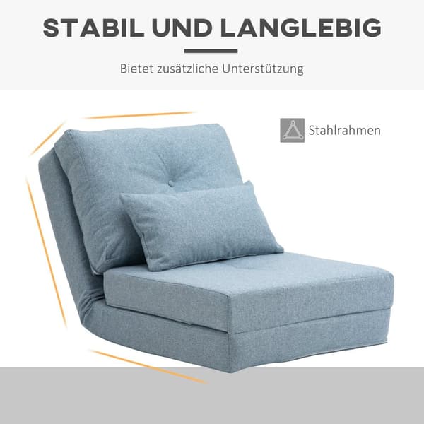 Gulvstol foldemadras liggeunderlag, 2-i-1 design, aftagelig pude, 60 x 80 x 56 cm, himmelblå