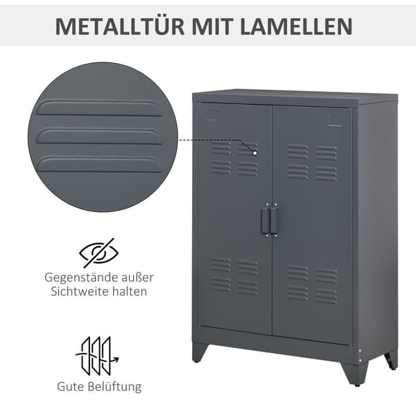 Arkivskab med lameldøre, opbevaringsskab, metalskab med 2 justerbare hylder, 75 x 33 x 110 cm, grå