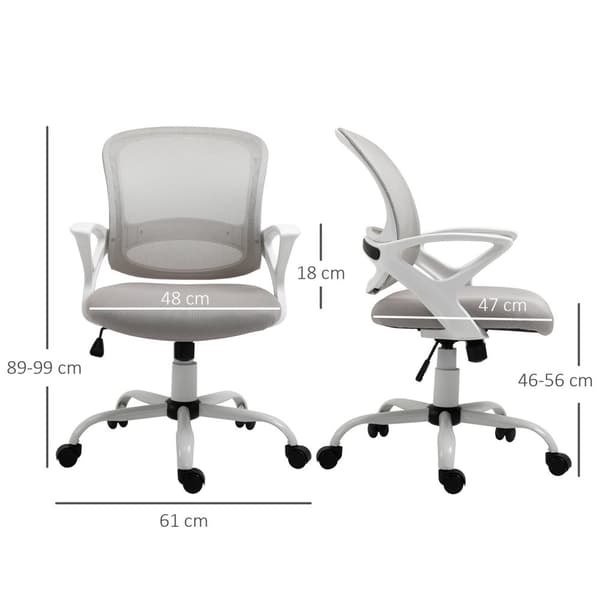 Kontorstol, skrivebordsstol med hjul, ergonomisk, højdejusterbar, grå