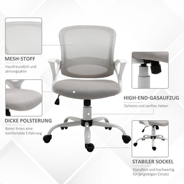 Kontorstol, skrivebordsstol med hjul, ergonomisk, højdejusterbar, grå