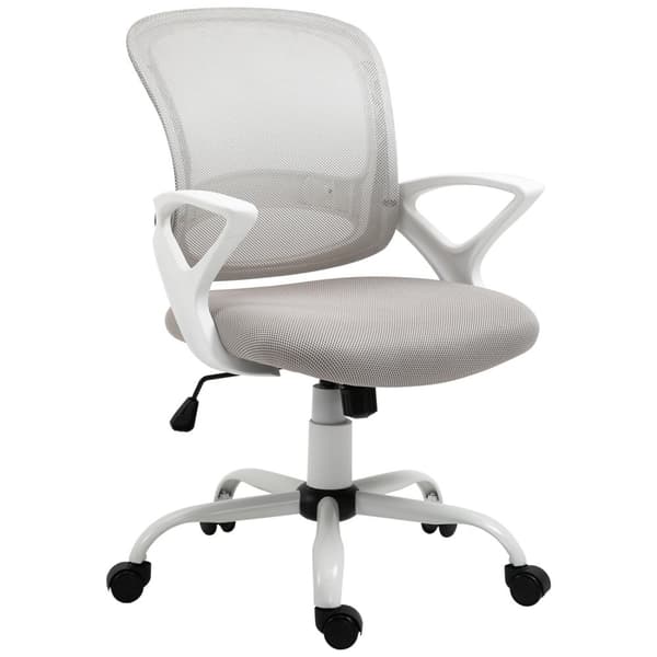 Kontorstol, skrivebordsstol med hjul, ergonomisk, højdejusterbar, grå