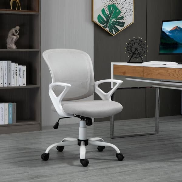 Kontorstol, skrivebordsstol med hjul, ergonomisk, højdejusterbar, grå