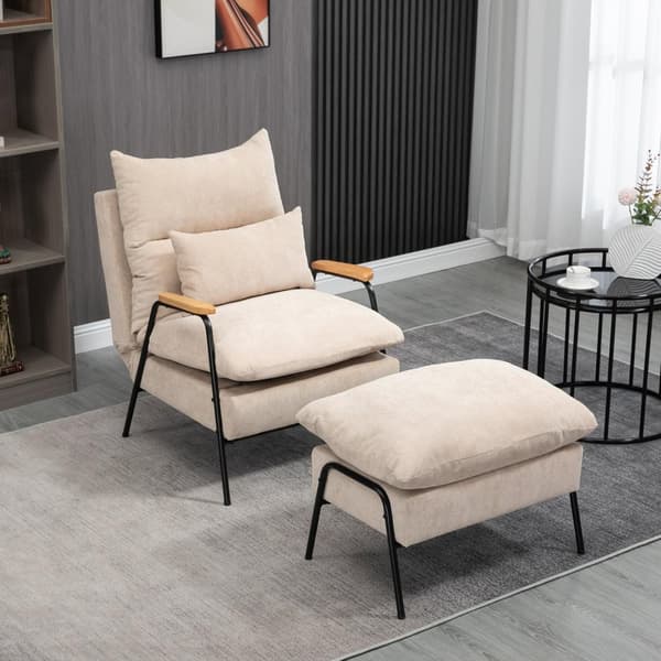 Polstret lænestol med fodskammel, lænestol med lænefunktion, polstret stol, hynde, tv-lænestol, 68 x 91,5 x 88 cm, beige
