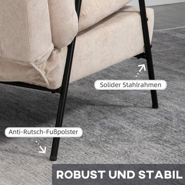 Polstret lænestol med fodskammel, lænestol med lænefunktion, polstret stol, hynde, tv-lænestol, 68 x 91,5 x 88 cm, beige