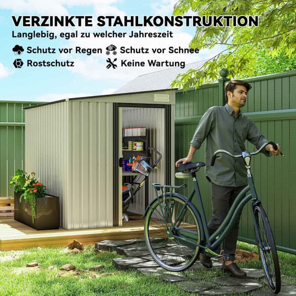 Værktøjsskur i metal 2,81m² 154x206,5x181 cm redskabsskur med pent tagfundament