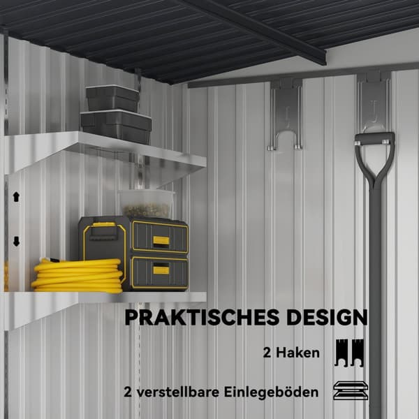 Værktøjsskur i metal 2,81m² 154x206,5x181 cm redskabsskur med pent tagfundament