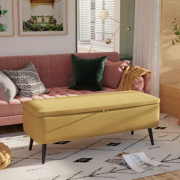 Bænk, brystsæde, polstret bænk, hørlook, op til 150 kg, 101 x 38,5 x 44,5 cm, gul