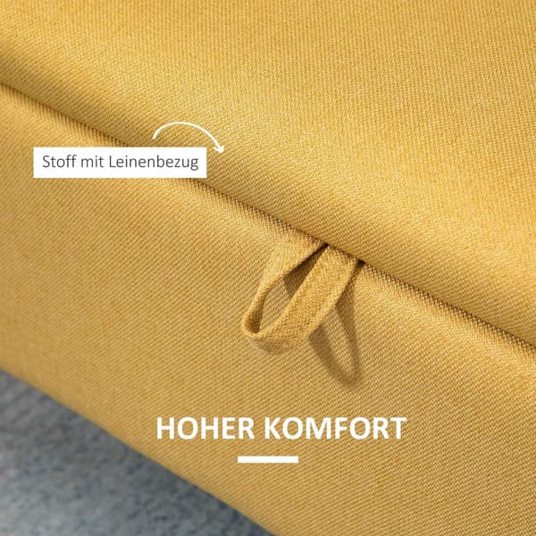 Bænk, brystsæde, polstret bænk, hørlook, op til 150 kg, 101 x 38,5 x 44,5 cm, gul