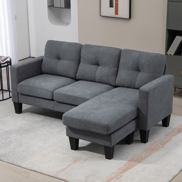L-formet hjørnesofa med chaiselong, der kan sættes på begge sider, polstret sofa, mørkegrå