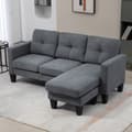 Miniatyrbillede 8 af 10: L-formet hjørnesofa med chaiselong, der kan sættes på begge sider, polstret sofa, mørkegrå