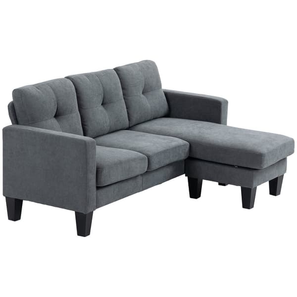 L-formet hjørnesofa med chaiselong, der kan sættes på begge sider, polstret sofa, mørkegrå