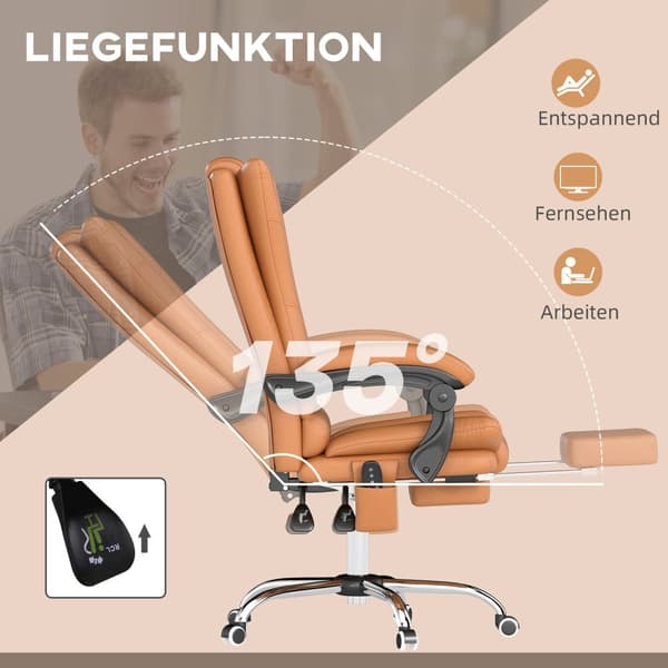 Massagekontorstol, skrivebordsstol med varmefunktion, drejestol, lænefunktion, højdejusterbar pc-stol, lysebrun