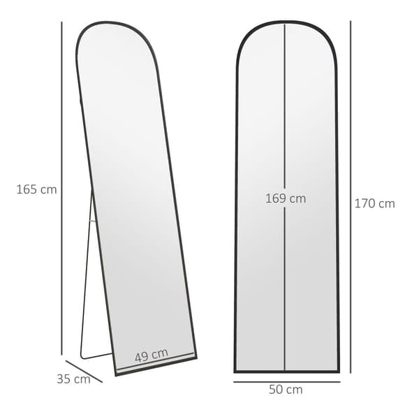 Stående spegel, fullängdsspegel, modern design, 50 cm x 1,5 cm x 161,5 cm, svart