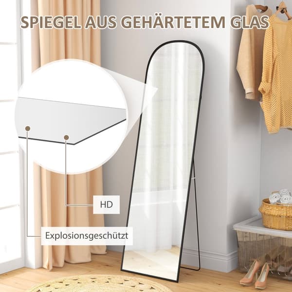 Stående spegel, fullängdsspegel, modern design, 50 cm x 1,5 cm x 161,5 cm, svart