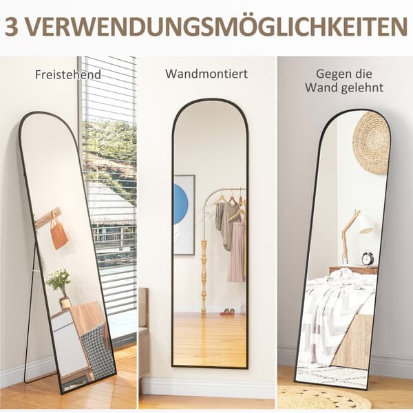 Stående spegel, fullängdsspegel, modern design, 50 cm x 1,5 cm x 161,5 cm, svart