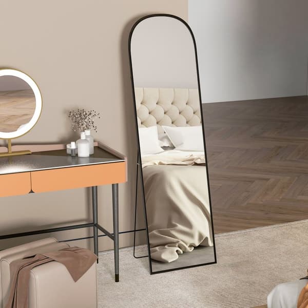 Stående spegel, fullängdsspegel, modern design, 50 cm x 1,5 cm x 161,5 cm, svart