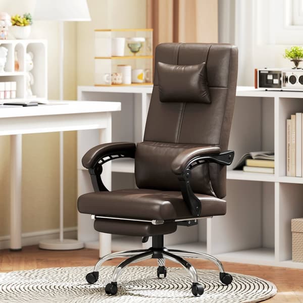 Kontorstol med massagefunktion, ergonomisk skrivebordsstol med lænefunktion, nakkestøtte, højdejusterbar, brun