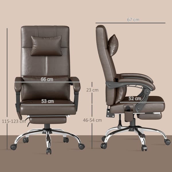 Kontorstol med massagefunktion, ergonomisk skrivebordsstol med lænefunktion, nakkestøtte, højdejusterbar, brun