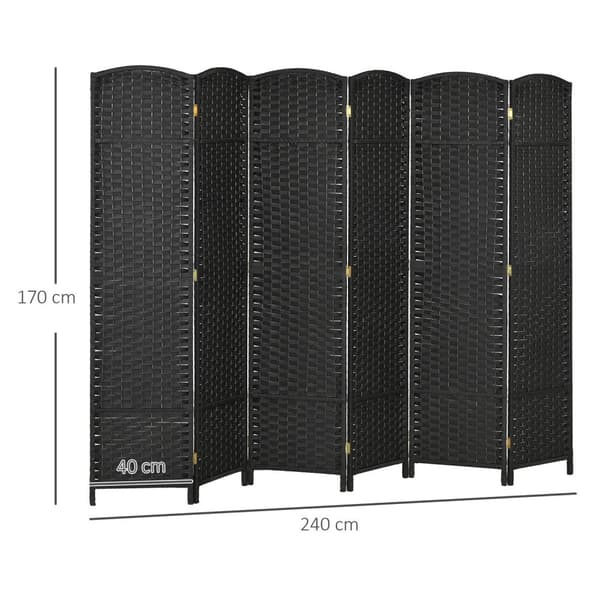 6-panel rumdeler, foldbar privatskærm, privatskærm til stue, soveværelse, hjemmekontor, sort