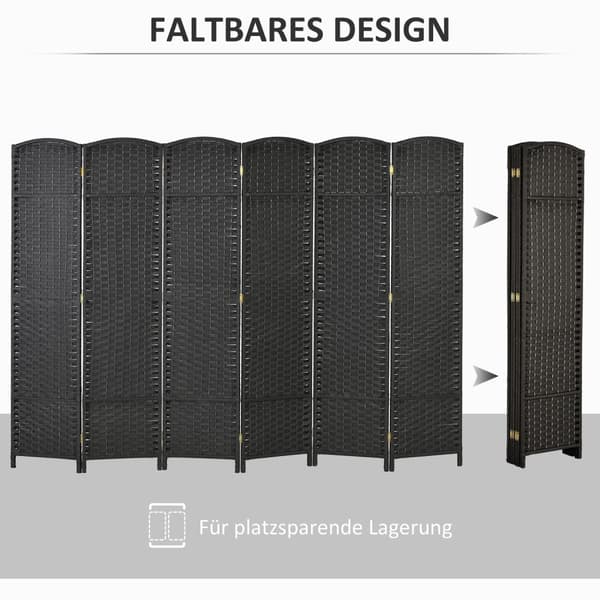 6-panel rumdeler, foldbar privatskærm, privatskærm til stue, soveværelse, hjemmekontor, sort