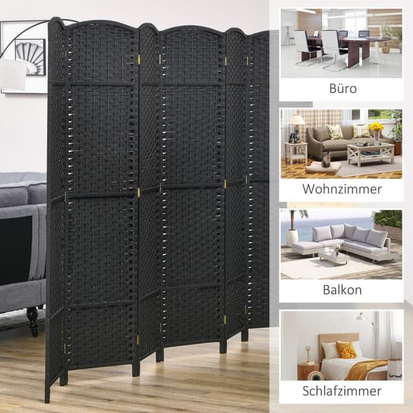 6-panel rumdeler, foldbar privatskærm, privatskærm til stue, soveværelse, hjemmekontor, sort
