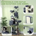 Miniatyrbilde 7 av 10: Kattetre 206 cm kattetårn med hule, 2 lekeballer, sisalstolper, plattform for store katter, mørkegrå