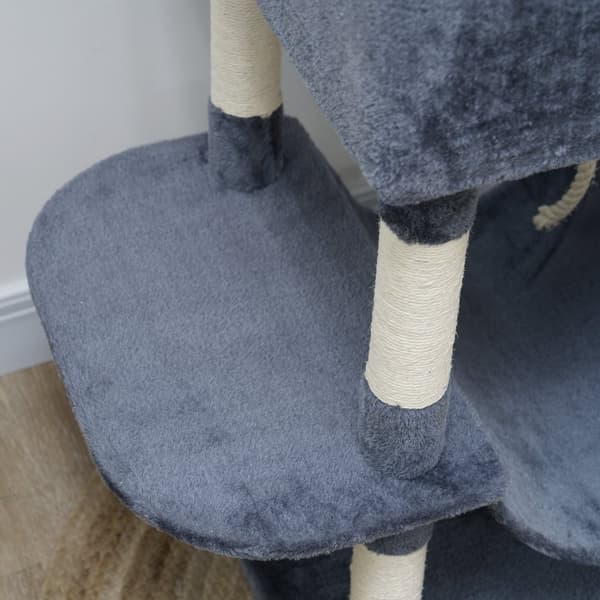 Kattetre 206 cm kattetårn med hule, 2 lekeballer, sisalstolper, plattform for store katter, mørkegrå