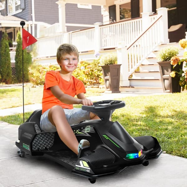 El-gokart til børn, gummihjul, 3-8 km/t, med lys og musikfunktion, sort