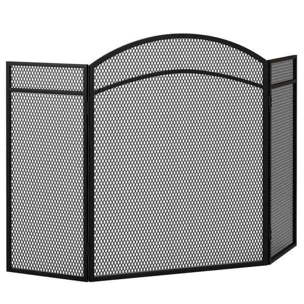 Gnistskærm til pejse, elegant gnistfanger, foldbar, belagt, sort, 96 x 60 cm