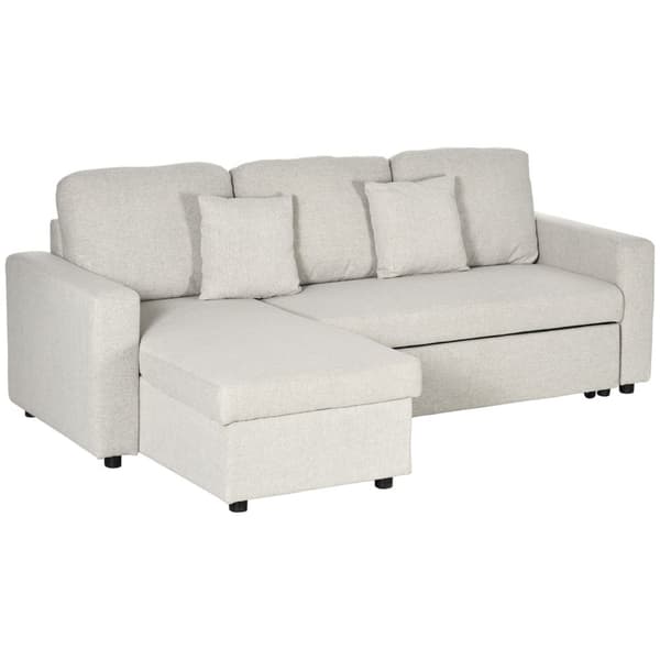 Hjørnesofa med sengefunksjon, hjørnesofa inkludert 2-seters sofa, enkeltseng, L-form med oppbevaringsplass, 2 puter kremhvit