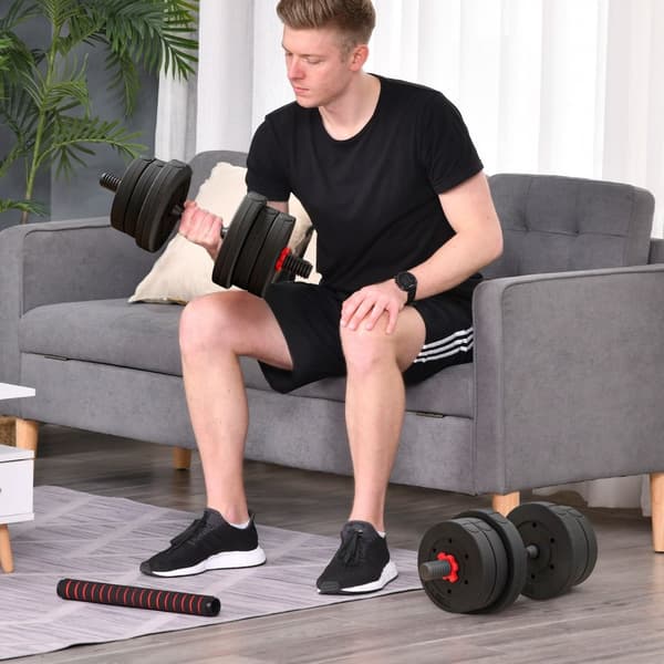 2 i 1 håndvægte sæt 20 kg justerbar håndvægt & vægtstang professionel håndvægt styrketræning sort