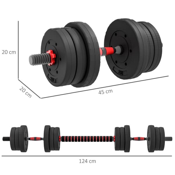 2 i 1 håndvægte sæt 20 kg justerbar håndvægt & vægtstang professionel håndvægt styrketræning sort