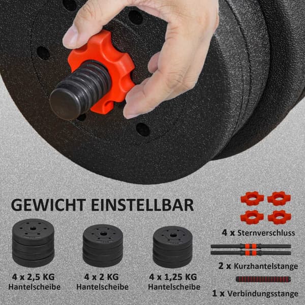 2 i 1 håndvægte sæt 20 kg justerbar håndvægt & vægtstang professionel håndvægt styrketræning sort