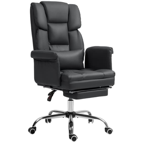 Ergonomisk kontorstol, høydejusterbar 48-56 cm, tilbakelent ryggstøtte, fotstøtte, svart