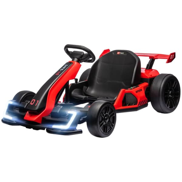 Gokart til børn, el-kart med horn og musikfunktion, justerbart sæde, op til 12 km/t, plastik, metal, rød