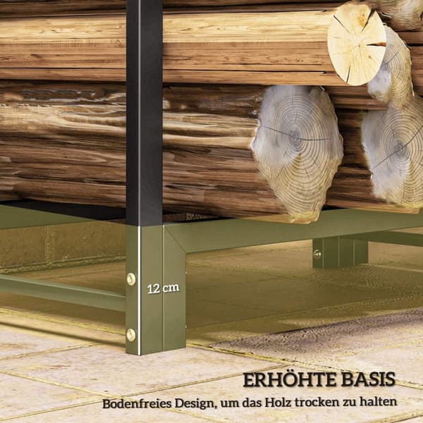 Brændestativ, to sektioner, stel af rustfrit stål, op til 200 kg, 123 x 32 x 115 cm, sort