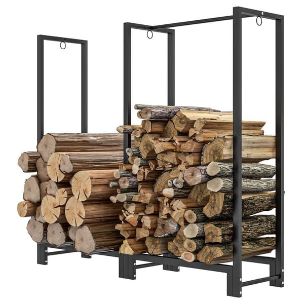 Brændestativ, to sektioner, stel af rustfrit stål, op til 200 kg, 123 x 32 x 115 cm, sort