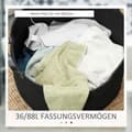 Miniatyrbilde 6 av 10: Vaskepose, 88L, bærbar, sammenleggbar, håndtak i kunstskinn, bomull, Ø56 x 35,5H cm, svart