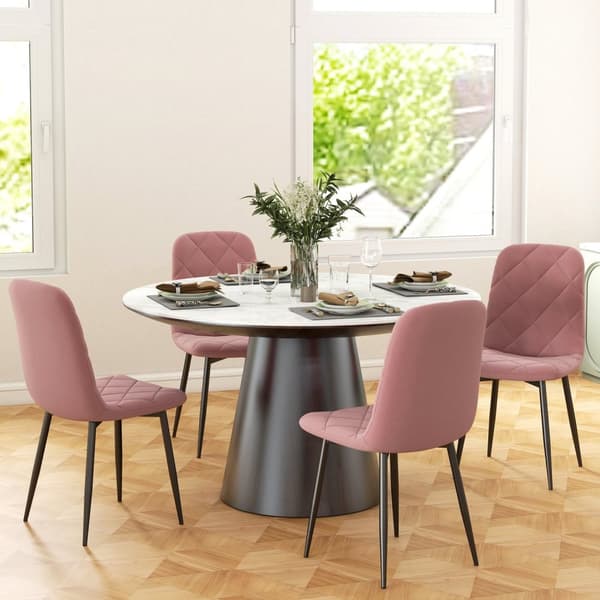Spisestuestoler sett med 4 kjøkkenstoler med ryggstøtte, fløyelslook, lenestol 45 x 54 x 87 cm rosa