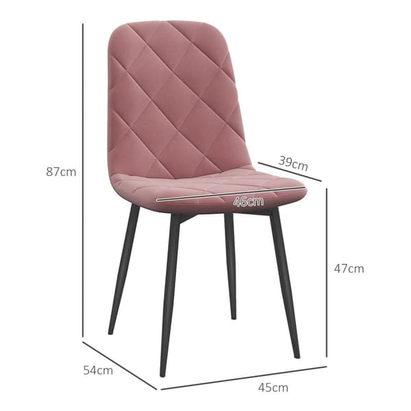 Spisestuestoler sett med 4 kjøkkenstoler med ryggstøtte, fløyelslook, lenestol 45 x 54 x 87 cm rosa