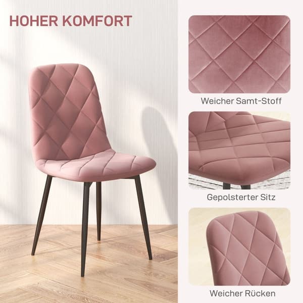 Spisestuestoler sett med 4 kjøkkenstoler med ryggstøtte, fløyelslook, lenestol 45 x 54 x 87 cm rosa