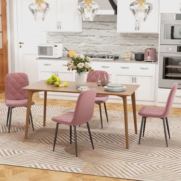 Spisestuestoler sett med 4 kjøkkenstoler med ryggstøtte, fløyelslook, lenestol 45 x 54 x 87 cm rosa