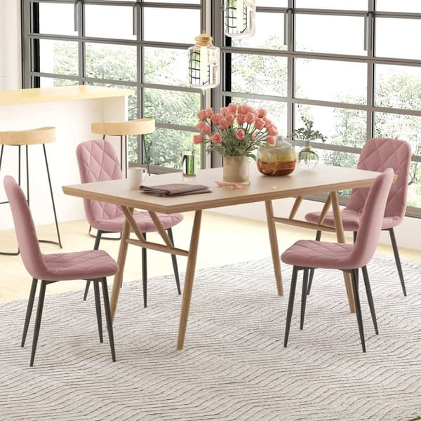 Spisestuestoler sett med 4 kjøkkenstoler med ryggstøtte, fløyelslook, lenestol 45 x 54 x 87 cm rosa