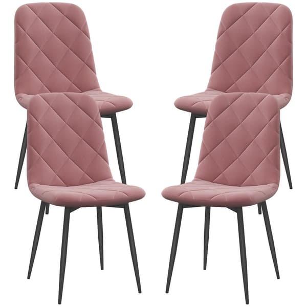 Spisestuestoler sett med 4 kjøkkenstoler med ryggstøtte, fløyelslook, lenestol 45 x 54 x 87 cm rosa