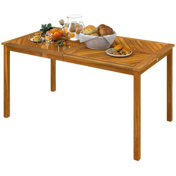 Hagebord 150x85cm, værbestandig balkongbord laget av tre, 6 personer med paraplyhull, lamelldesign naturlig tre