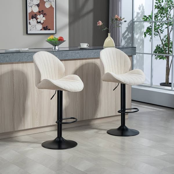 Sæt med 2 skalformede barstole med justerbar ryg- og fodstøtte, stålramme, beige