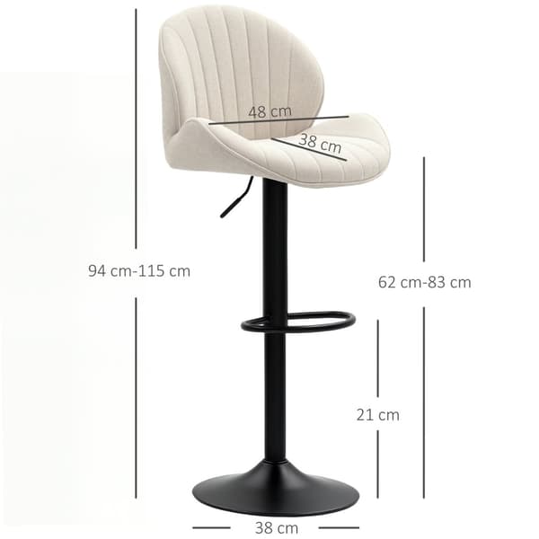 Sæt med 2 skalformede barstole med justerbar ryg- og fodstøtte, stålramme, beige