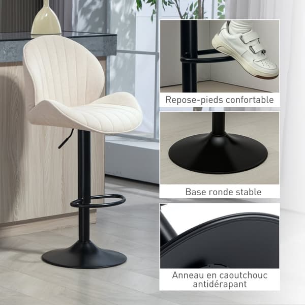 Sæt med 2 skalformede barstole med justerbar ryg- og fodstøtte, stålramme, beige